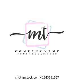 M T Initial handwriting logo vector