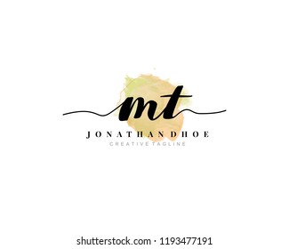 M T MT Initial watercolor logo on white background. Logo template vector