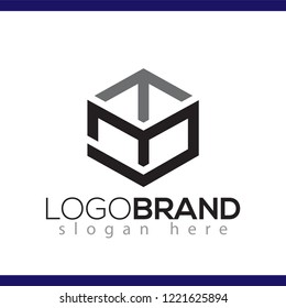 M T S Letter initial with box line Logo vector element. Box Logo Template