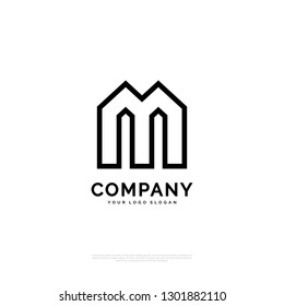 M Technology - Logo template real estate, apartment, condo, house, rental, business. brand, branding, logotype, company, corporate, identity. Clean, modern and elegant style design - Vector