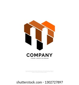 M Technology - Logo template real estate, apartment, condo, house, rental, business. brand, branding, logotype, company, corporate, identity. Clean, modern and elegant style design - Vector