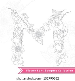 M text Font flowers bouquet  shape outline