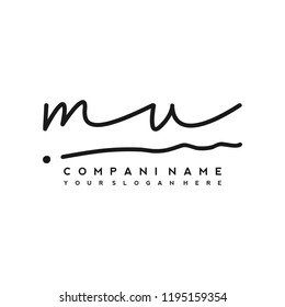 M U Initial handwriting logo vector