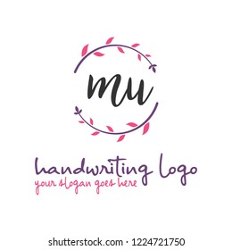 M U Initial handwriting logo vector