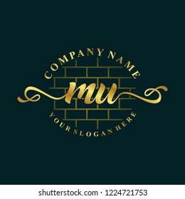 M U Initial handwriting logo vector. Hand lettering for designs.