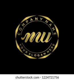 M U Initial handwriting logo vector