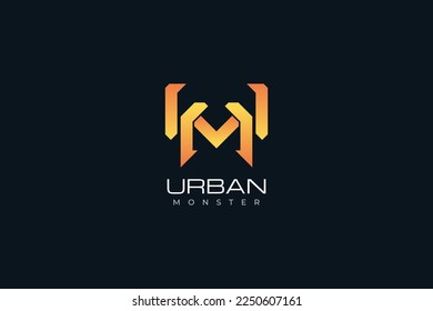 M and U Initial Logo Design with Abstract Concept. MU or UM Letter Initial Logo in Orange Gradient Style