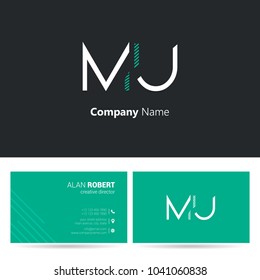 M & U joint logo stroke letter design with business card template