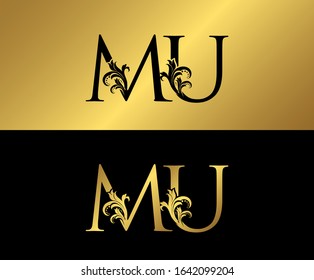 M and U, MU, Golden Letter Logo Icon, classy gold letter monogram logo icon suitable for boutique,restaurant, wedding service, hotel or business identity.