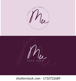 M U MU Initial letter handwriting and signature logo.	