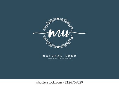 M U MU logo, Initial lettering handwriting or handwritten for identity. Logo with signature and hand drawn style.