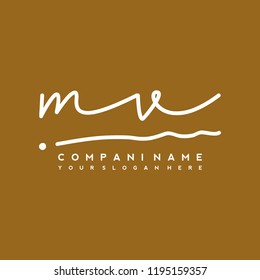 M V Initial handwriting logo vector