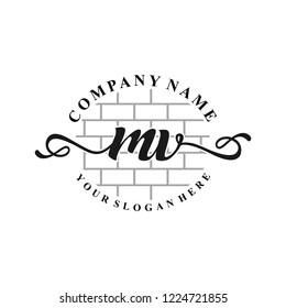 M V Initial handwriting logo vector. Hand lettering for designs.