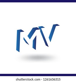 M V initial letter with negative space logo icon vector template