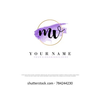 M V Initial water color logo template vector