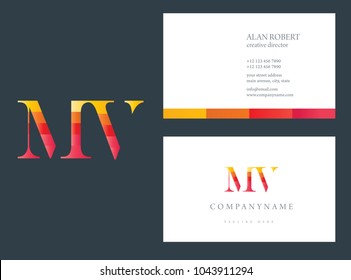 M & V joint logo multi color letter with business card template