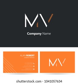M & V joint logo stroke letter design with business card template