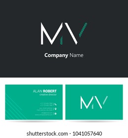 M & V joint logo stroke letter design with business card template