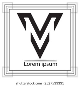 M V letter logo with square border, vector icon.