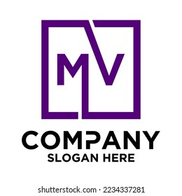 M V lettering with square design vector template