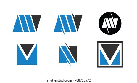 M V logo design template. Set of M V logo Icon