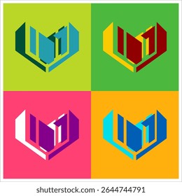 Os logotipos M e V formam um coração perfeito com várias combinações de cores
