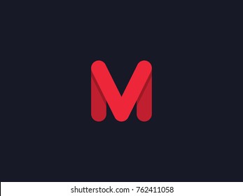 M V round letter logo design template. Red letters V and M on dark background. Creative minimal vector emblem. Graphic Alphabet Symbol for Corporate Business Identity. Vector element