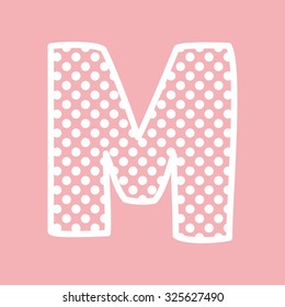 M vector alphabet letter with white polka dots on pink background