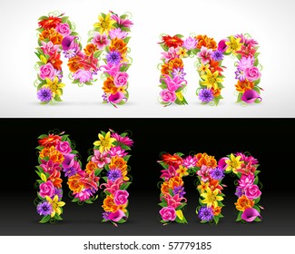 M, vector colorful flower font