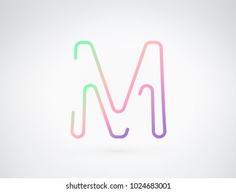 M vector font letter alphabet. Playful color dynamic flat design with brilliant smooth gradient for your unique elements design ; logo, headline, corporate identity, application, joyful poster & more