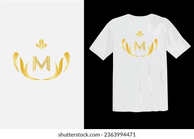 M vector golden t shirt design white 
