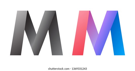 M vector letter. Grayscale and color gradient logo template