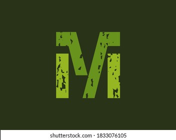M vector letter made of grungy, grunge texture. Rubber stamp imprint style. For logo, brand label, poster, design elements etc.