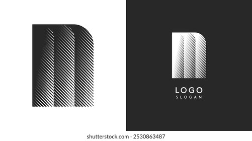 Letra vetorial M. Monograma de contraste afiado greve eclosão diagonal para olhar industrial ainda moderno. Modelo de logotipo em negrito alto. Design de conceito de logotipo para marca em tecnologia, arquitetura, moda