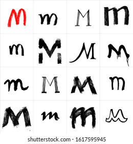 M. Vector letters. Hand drawn letters. Letters drawn using spray can, inkpen, highlighters and others materials. Variety materials, lines and devices. Set of templates.