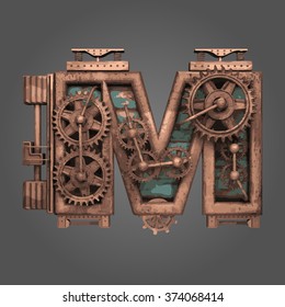 m vector rusted letter with gears