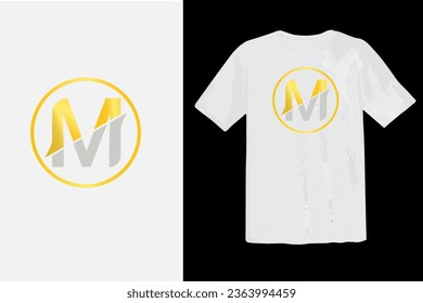 M vector t shirt design with white golden 