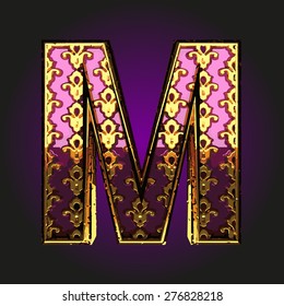 m  vector violet letter with gold