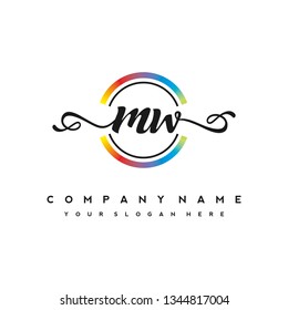 M W Initial handwriting logo vector