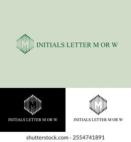 M or W letter initial logo. Company, line, icon, application, website, reversed, negative space. Vector