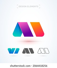 M or W letter logo design template. Modern vector 3d, flat and line art styles