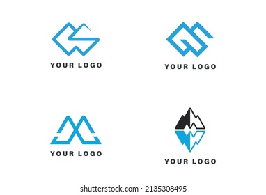 M W letter mountain logo design template