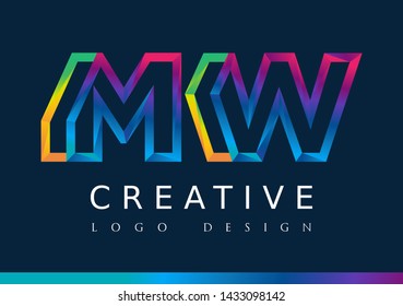 M W Logo. MW Letter Design Vector with Magenta blue and green yellow color