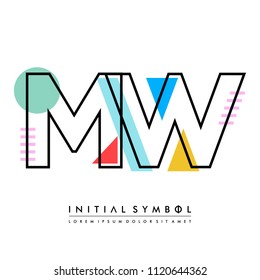 M W Memphis letter style, initial logo template vector full color.