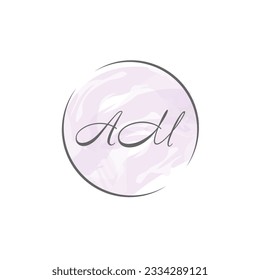 AM A M Watercolor Letter Logo Design with Circular Shape and Pastel Pink Brush.