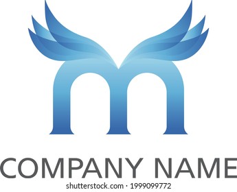 diseño del logotipo azul de las alas m