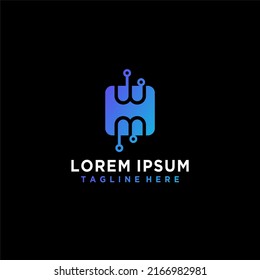 M, WM, MW initial technology vector logo template