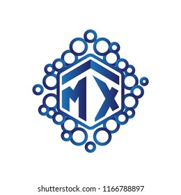 M X Initial letter hexagonal logo vector