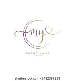 M Y initial letter logo. MY Handwriting logo.