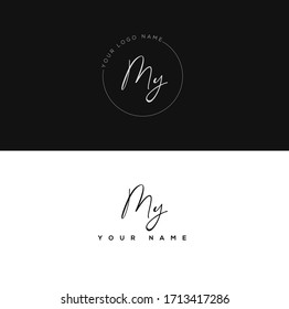  M Y MY Initial letter handwriting and signature logo.	
